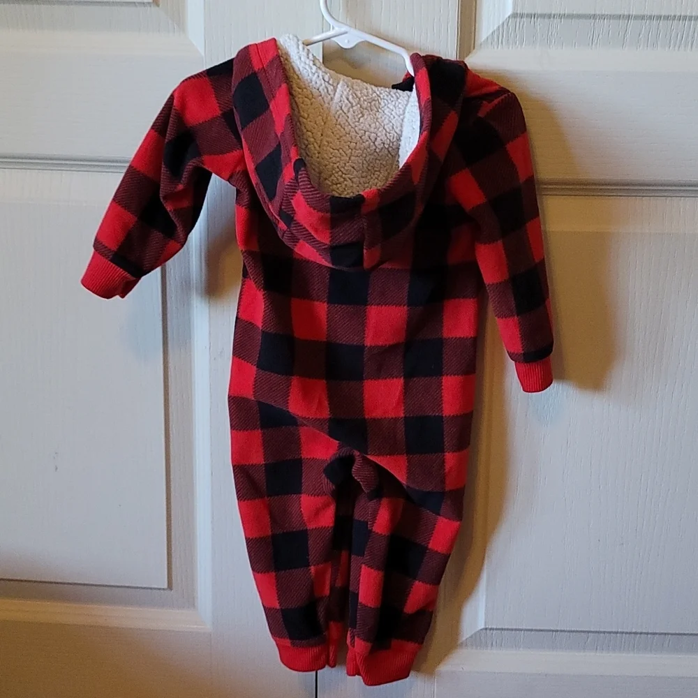 Carters 12mo black and red checkered hooded winter zip up